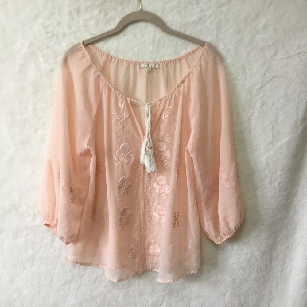 Under Skies Sheer Blush Flower Pattern Blouse - Picture 2 of 9